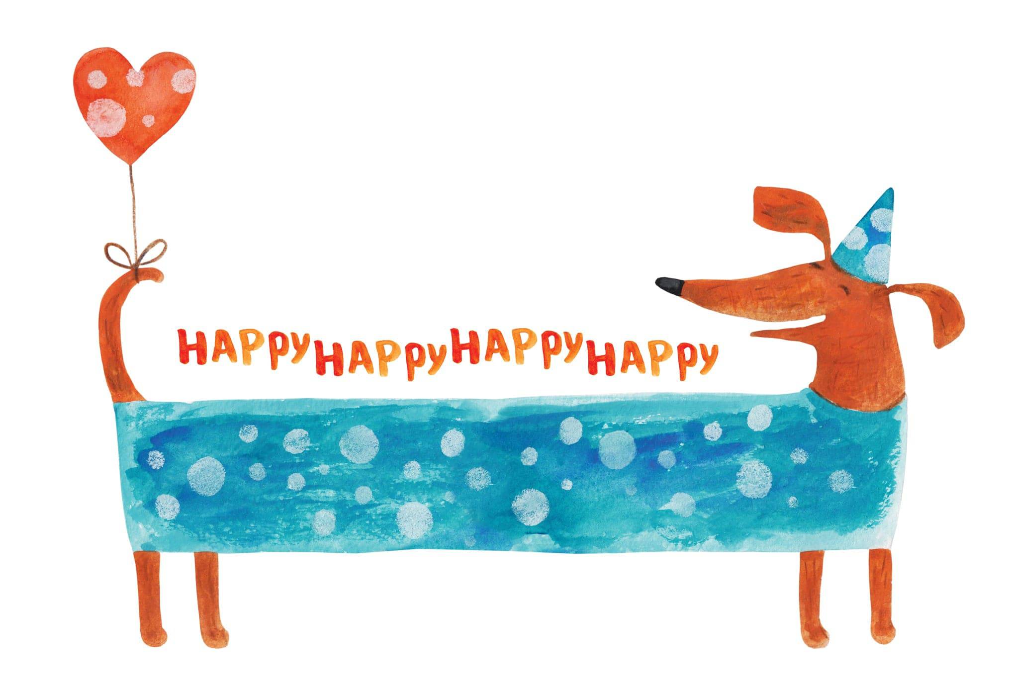 Dog birthday card from Pictura featuring cheerful dog illustrations on a colorful birthday greeting card.